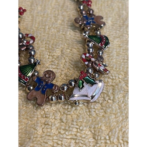 Christmas Bracelet Slider Vintage Charm Gold Tone Enamel Multi Avon 9inch Long - Picture 5 of 5
